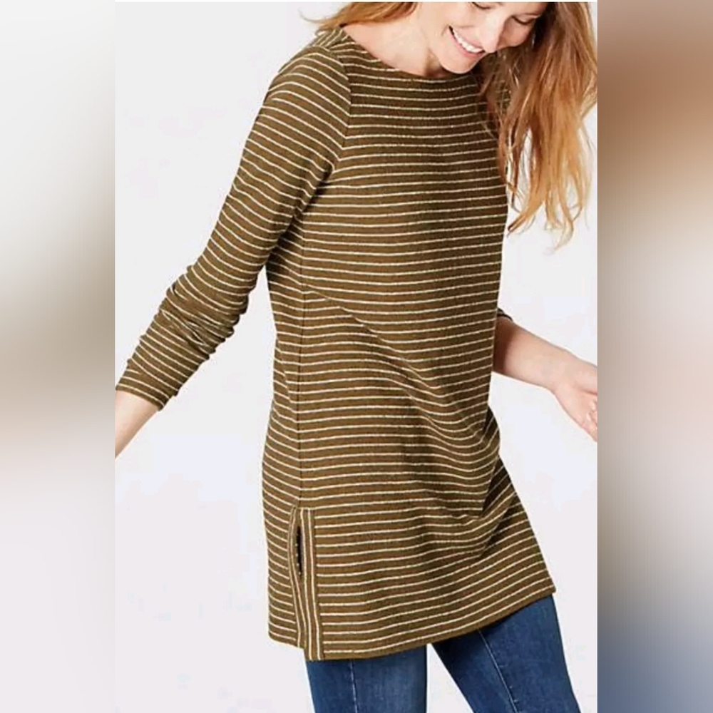 🌟7/25$ J.JILL Excellent Textured Striped Knit Tunic - Picture 2 of 5